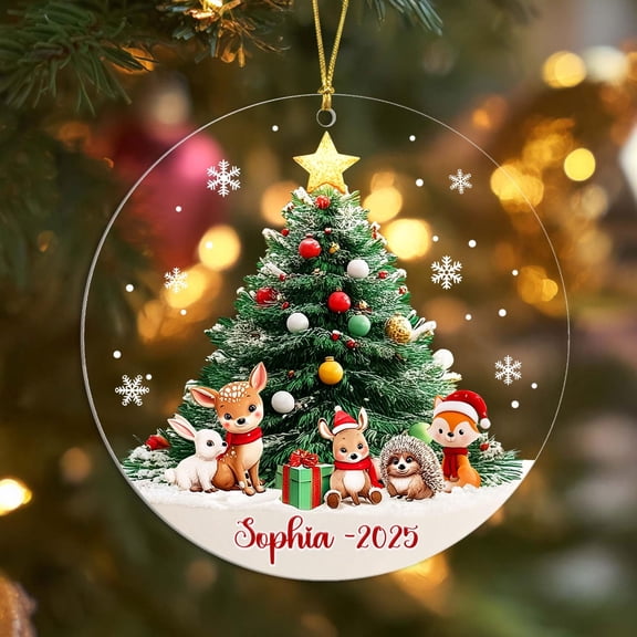 Custom Baby Ornament My First Christmas 2025, Woodland Animal Personalized Name Decoration, New Baby Gift
