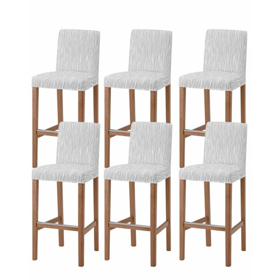 Gray Lines Bar Stool Covers Set of 6, Vintage Wave Stripes Texture Simple Stretch Washable Bar Chair Covers with Backs, Removable Pub Counter Height Chair Cover for Kitchen Dining Room Cafe