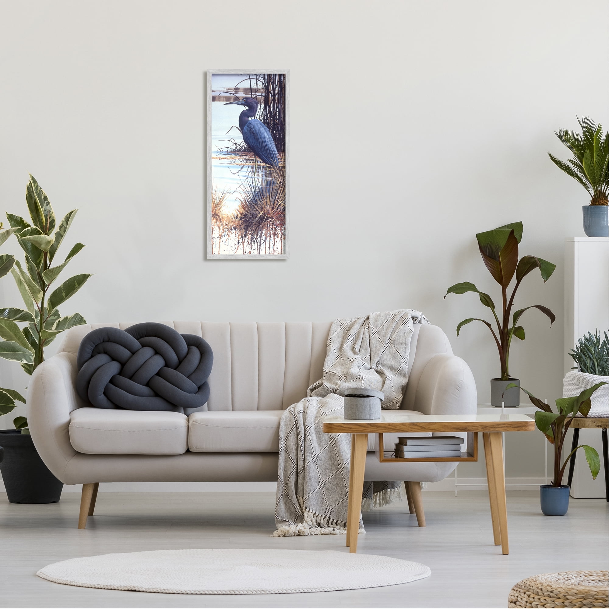 Stupell Industries Blue Heron Modern Splash Animals & Insects Painting Gray Framed Art Print Wall Art, 13 x 30