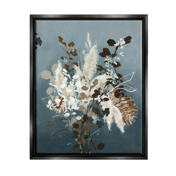Stupell Industries Modern Natural Floral Bouquet Graphic Art Jet Black Floating Framed Canvas Print Wall Art, Design by Design Fabrikken