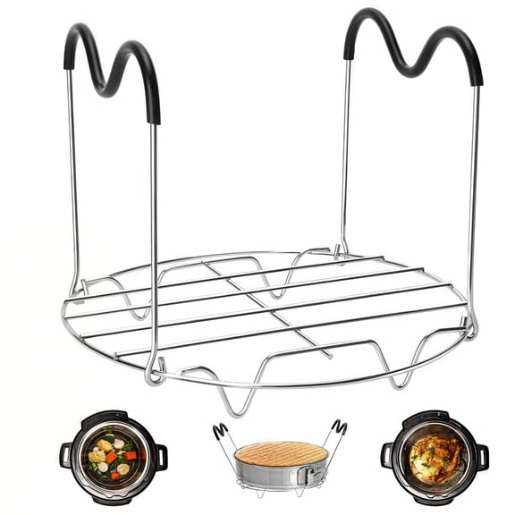Asoricing 7.7" Stainless Steel Steamer Rack Trivet with Silicone Handles, Wire Steam Rack for Instant Pot 6Qt 8Qt Pressure Cooker & Air Fryer, Lift Meats Veggies Eggs, Dishwasher‑Safe