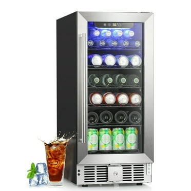 Auseo 3.0 Cu.ft, 127 Cans Beverage Refrigerator and Wine Cooler, 15 Inch Stainless Steel Door Frame & Handle, Black