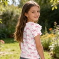 thumbnail image 5 of Grblisyd Shirts for Girls 10-12 Casual Cute Ruffle Sleeve Little V Neck T Shirts Loose Fit Tee Tops Beach Vacation Bow Knot Print Blouses Clothes Beige 12-13Y, 5 of 6