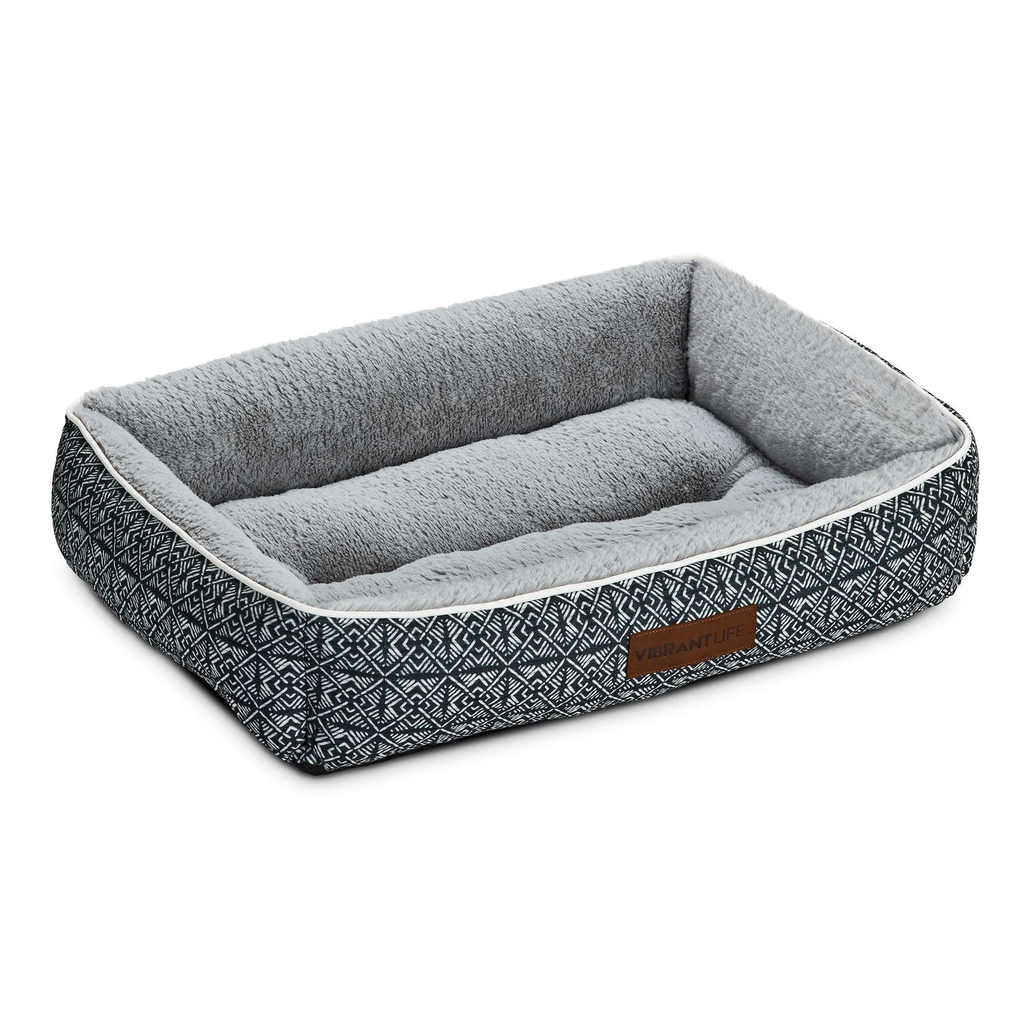 (2 pack) Vibrant Life Medium Dog Bed, Plush Bolster Dog for Medium Dogs, Medium, 27" x 20", Black