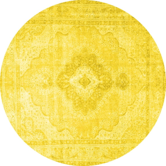 Ahgly Company Indoor Round Persian Yellow Traditional Area Rugs, 4' Round