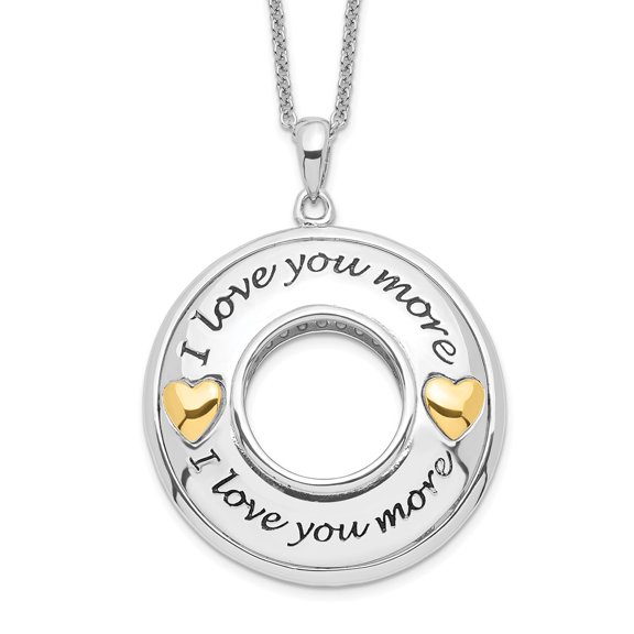 925 Sterling Silver Necklace with Pendants Chain Sentimental Expressions Gold-plated Antiqued CZ I Love You More 18in. 18 inch