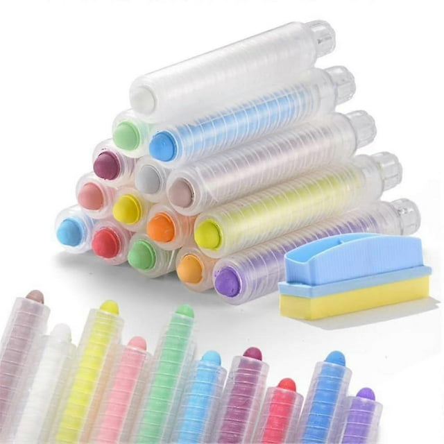 Dustless Chalk Set for Kids - 15-Piece Colored Chalks with Eraser & Holder for Outdoor Sidewalk Drawing