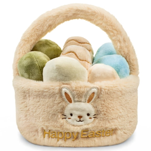 Easter Egg Plush Basket Toy Set, 9.5" Easter Egg Hunt Basket with Bunny Design, Soft Decorative Easter Plush Toys, Perfect Easter Gift Set for Babies