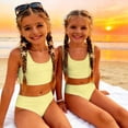 thumbnail image 5 of CCRFTGI Girls Swimsuits Size 10-12 2 Piece Set Swim Vacation Bathing Suits Beach Holiday Striped Bikinis Cute Summer Girls Fashion Swim Suit Kids Bikini Yellow 3-4 Years, 5 of 9