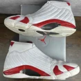 thumbnail image 4 of Ni-k-e Vintage Air Jordan 14 OG 1999 Candy Cane Size 13 136011-102 White Red Men’s Shoe, 4 of 6