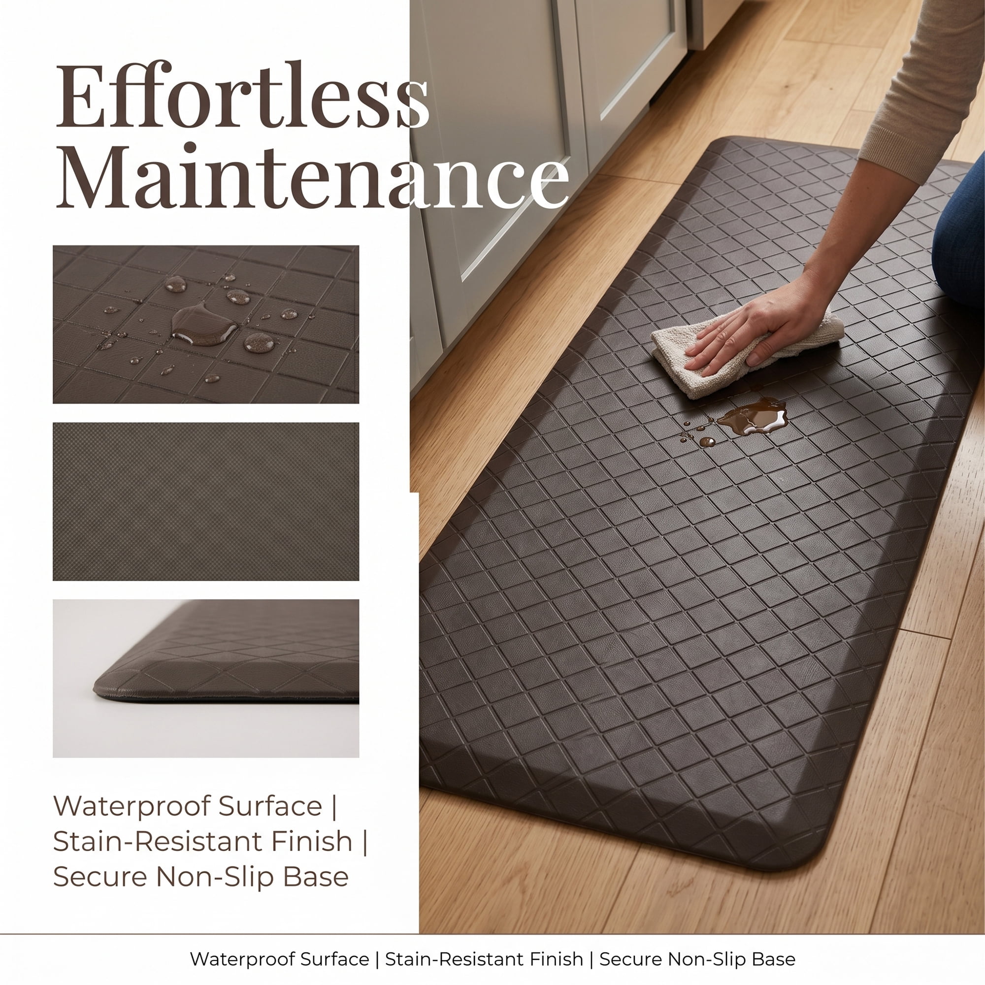 Unique Bargains Geometric Anti-fatigue Waterproof Oil-proof PVC Floor Pads Brown 47" x 17"