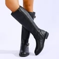 thumbnail image 5 of XUNKUSGA Knee High Boots with Side Zipper Comfortable Round Toe Low Heel Riding Boots for Women Classic Vintage Solid Color Buckle Long Boots,5.5, 5 of 9