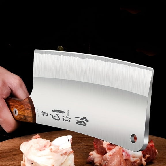 Plys Meat Cleaver 8 Inch, Heavy Duty Bone Chopper Cleaver Knife, Professional Butcher Knife, Shape Forged Blade, Bone Breaker, Wood Handle
