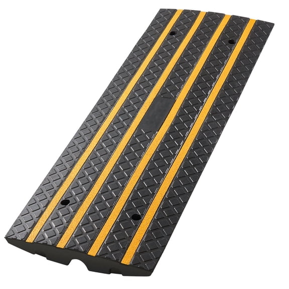 Rubber Curb Ramp for Driveways, 33069 lbs Load Rating, 2.6 Inch Curb Riser with Yellow Reflective Strips, Ideal for Loading Docks, Warehouses, Garages, Sidewalks (1 Pack)