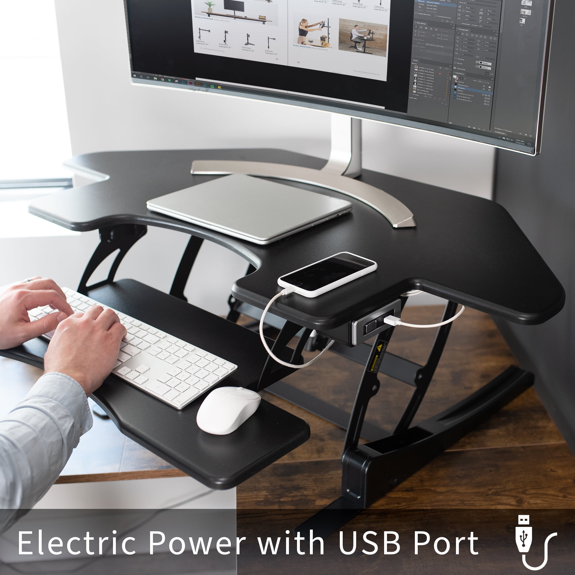 VIVO Black Corner Electric Height Adjustable Cubicle Sit to Stand Desk Riser