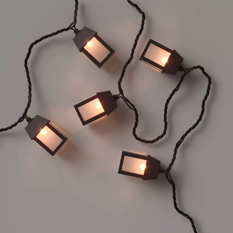THRESHOLD Incandescent Metal Outdoor Lantern String Lights, Black, 10ct
