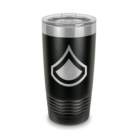 

E-3 Private First Class Rank Tumbler 20 oz - Laser Engraved w/ Clear Lid - Stainless Steel - Vacuum Insulated - Double Walled - Travel Mug - us army pfc or-3 e3 - Black
