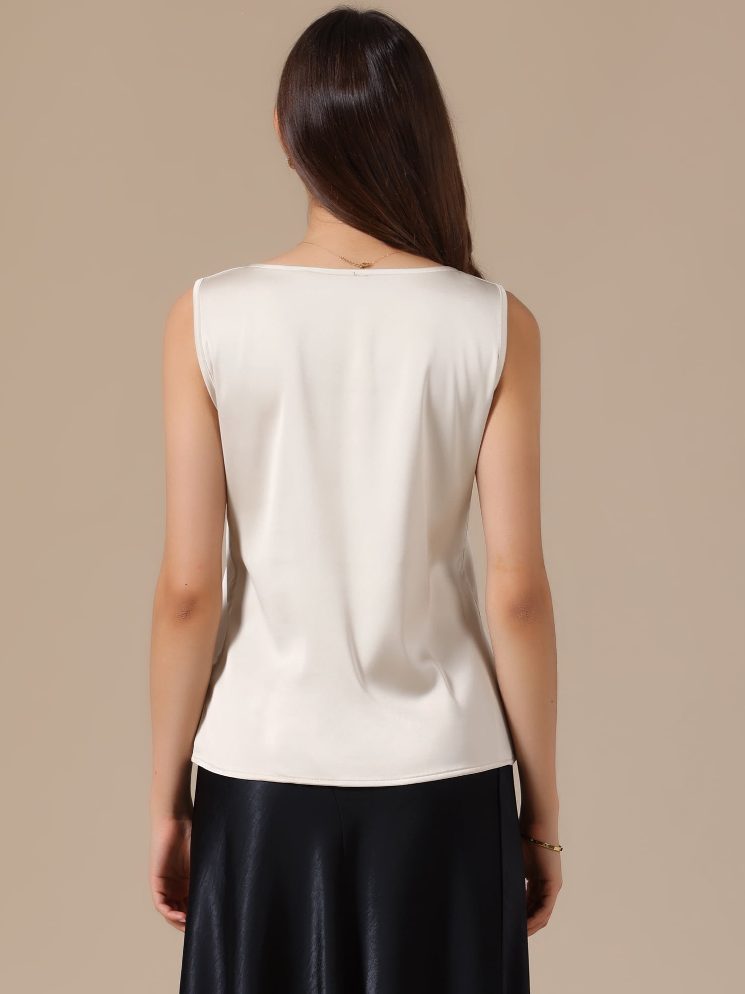 DARING DIVA Women's Satin Tank Tops V Neck Dressy Casual Sleeveless Silk Camisole Top M Champagne