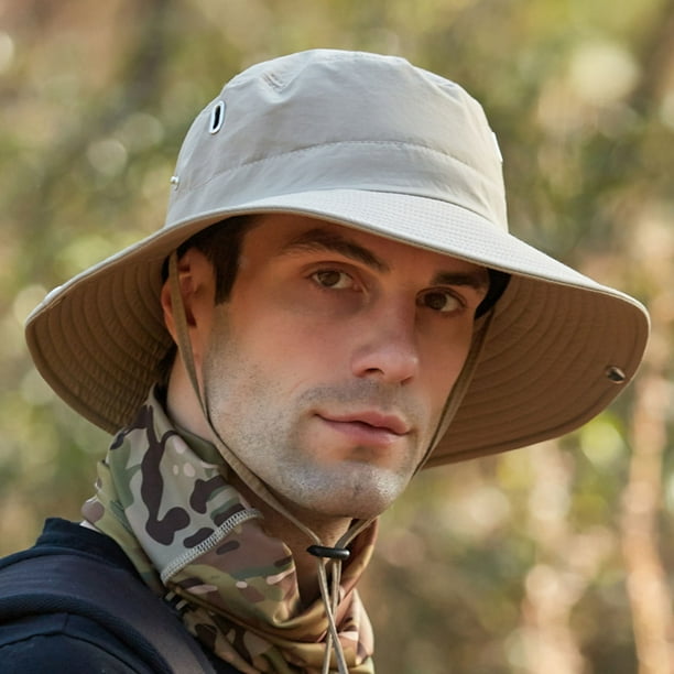 Koszal Summer Men Bucket Hat Solid Color Anti Sun Wide Brim Adjustable Fisherman Cap For Fishing Black
