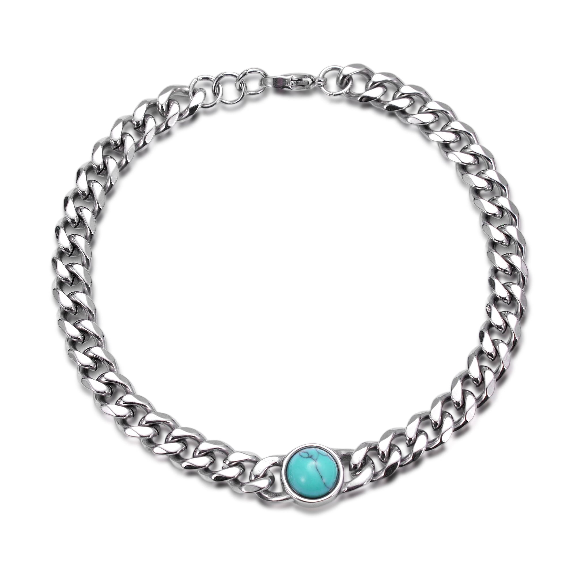 Iron Saints Men Turquoise Cuba Link Bracelets, Stainless Steel, Turquoise Accent Men Bracelet