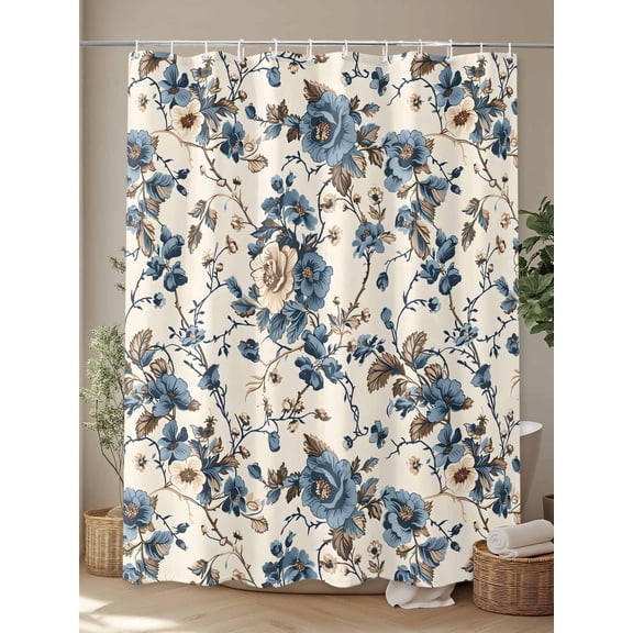 Shower Curtain, Summer Flower Leaves Rattan Waterproof Shower Curtain Set with Hooks for Bathroom Showers,Stalls and Bathtubs,72x72In Classic Floral Seamless