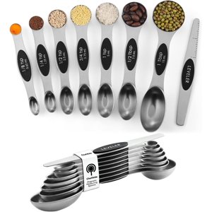 Set of 8 Magnetic Measuring Spoons Stainless Steel Dual Sided Black Magnetic Measuring Spoons