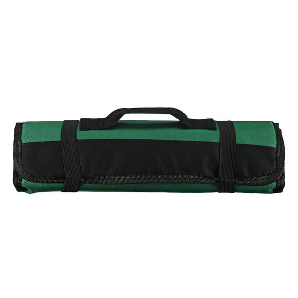 Bolsa de cocina portátil con 22 bolsillos para cuchillos de chef, estuche enrollable con asa y organizador portátil. Verde