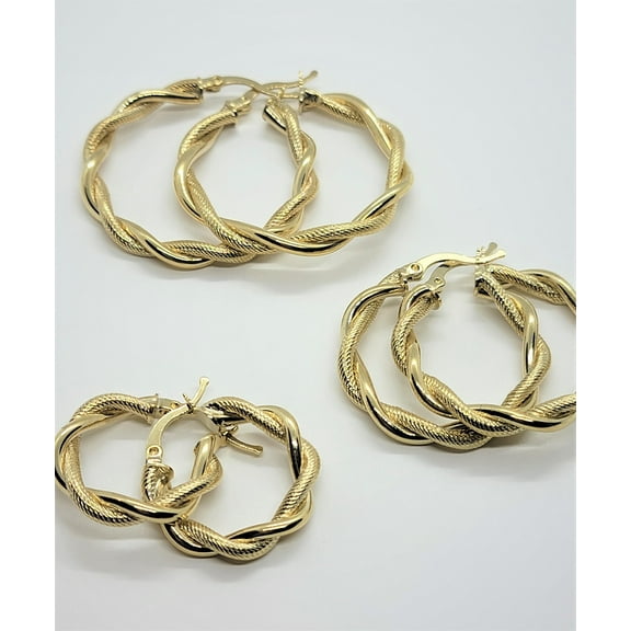 10K Yellow Gold Round Twisted Hoop Earrings