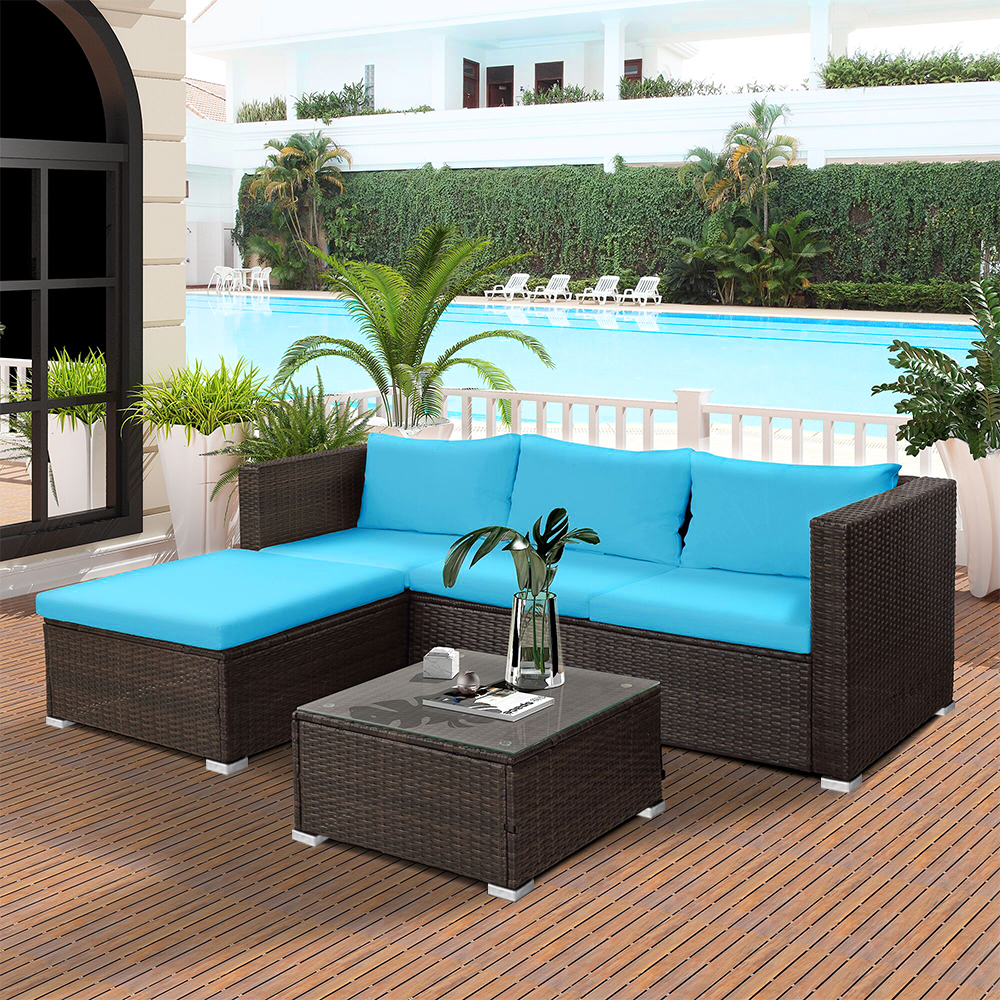 enyopro Patio Wicker Rattan Sectional Sofa Set, 5PCS Outdoor Conversation Furniture Set, Rattan Sofa Couch with Ottoman, Tea Table & Cushions, Deck Garden Pool Backyard Sectional Sofa Lounge Set - image 1 of 9
