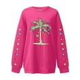 thumbnail image 5 of EliteGoogv Women Crewneck Sweatshirt Colored Lights Palm Tree Print Graphic Xmas Funny Christmas Pullover Daily Outdoor Hot Pink L, 5 of 5
