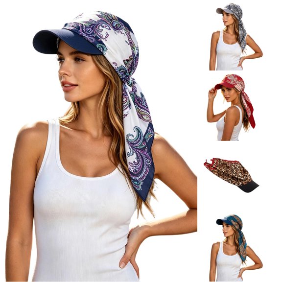 XIAOCHA Womens Paisley Printed Visor Hat Adjustable Breathable Headscarf Hat Sun Protection Sun Cap,Navy
