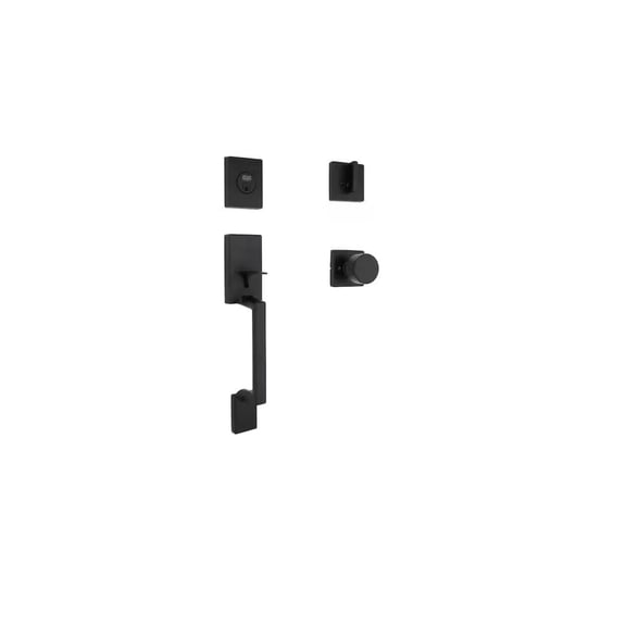 Bleecker Matte Black Door Handleset with Ridgeway Interior Knob HEPX951XEXJ