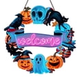 thumbnail image 2 of Halloween Wooden Door Wreath Hanger, Spooky Black Cat Pumpkin Skeleton Welcome Sign for Front Door Porch Indoor Outdoor Haunted House Party Wall Decor, 2 of 6
