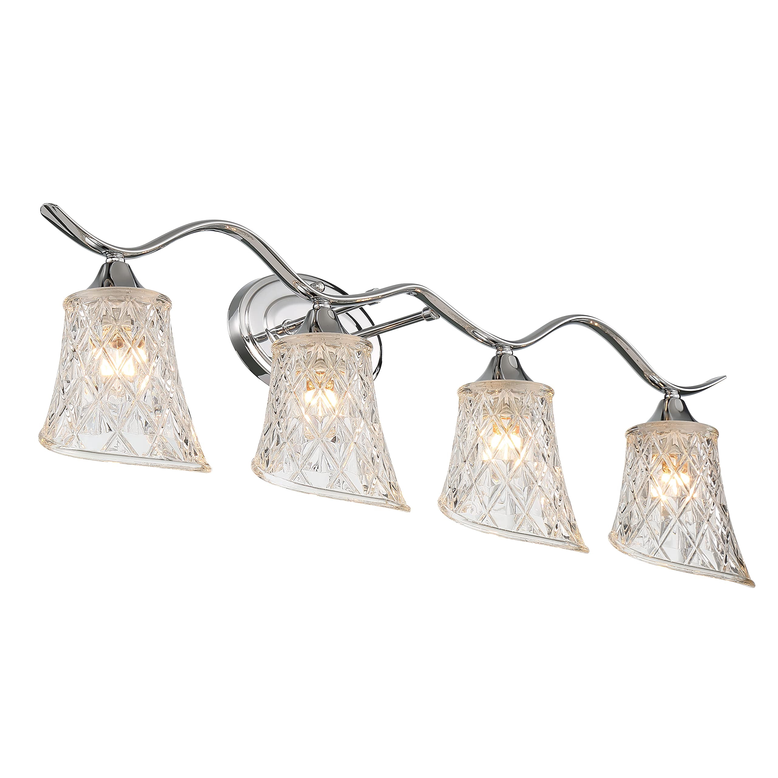 Vanity Art Elegant Cut Crystal Glass 4 Lights Dimmable Polished Chrome Vanity Light for Mirror Hallway Living Room | Modern Wall Lighting with Clear Glass Shade Bathroom Light Fixtures W2004CH-R03