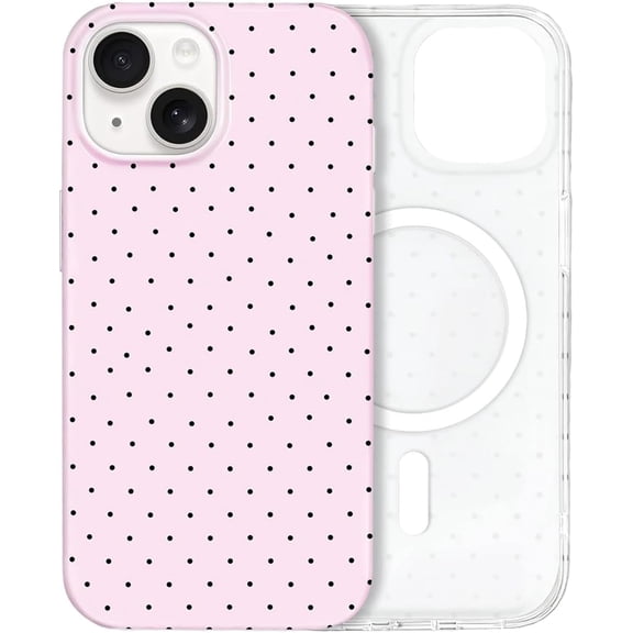 Cute Polka Dot Magnetic Phone Case for Teen Girls, Compatible with iPhone 13/14, Retro Aesthetic Slim Shockproof Cover - Soft Pink