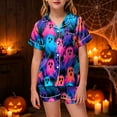 thumbnail image 2 of felwors Toddler Baby Girl Boy Halloween Pajamas Pumpkin Cotton Linen Long Sleeve Button Down Shirts Pants Kids Sleepwear Pjs (Sky Blue,8-9 Years), 2 of 5