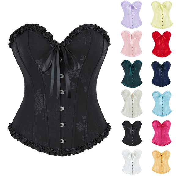 BWASD Corset Top for Women Lace Bowknot Overbust Strapless Bustier Corset Top Push Up Bodysuit Fashion Outfits Going Out Date Night Summer (Beige L)