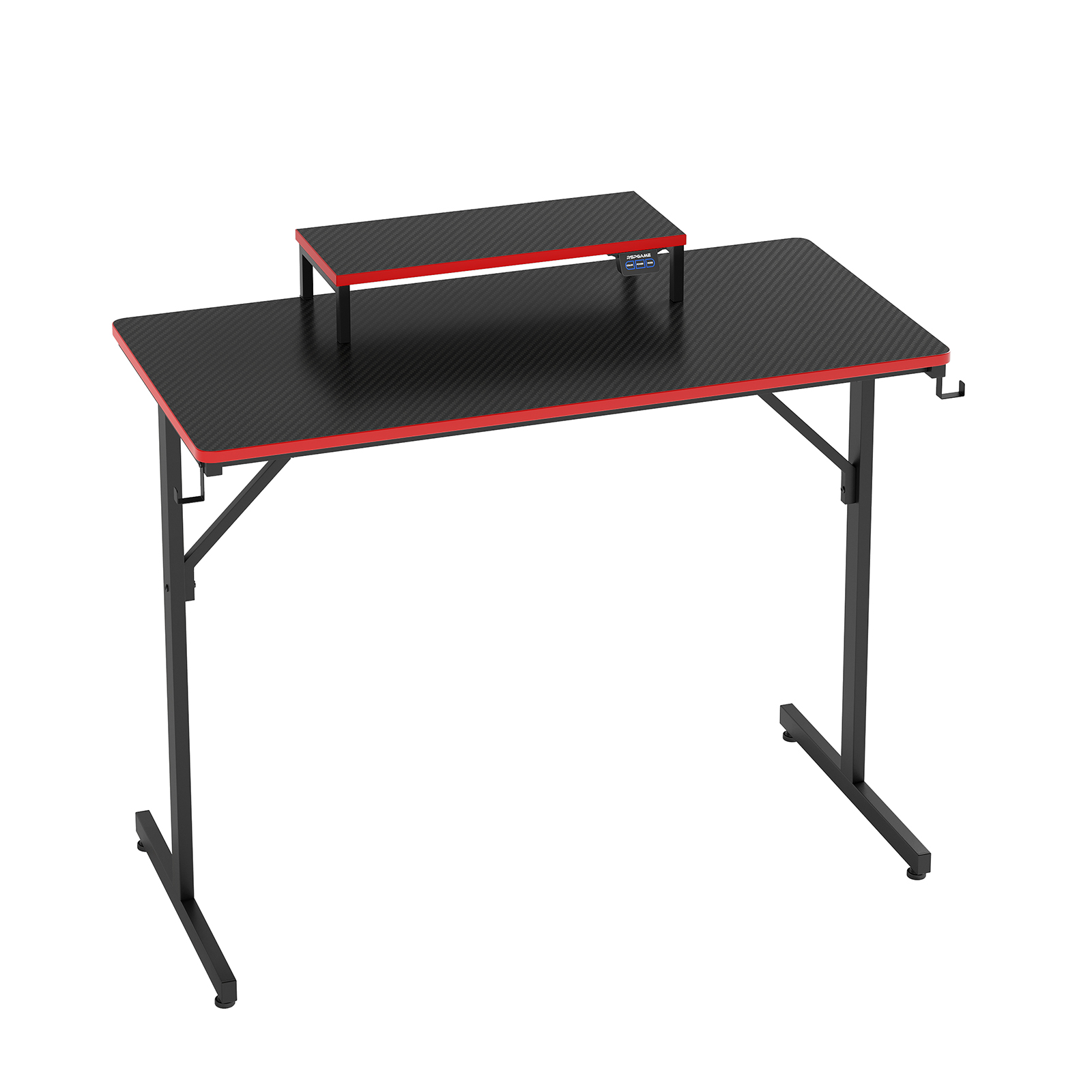 RSPGAME 39" Gaming Desk with LED Lights and Monitor Stand, Red photo 4
