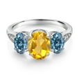 thumbnail image 2 of Gem Stone King 10K White Gold Yellow Citrine Persian Blue Moissanite and White Lab Grown Diamond 3 Stone Engagement Ring for Women (2.24 Cttw, Gemstone Birthstone, Size 7), 2 of 5