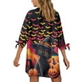 thumbnail image 4 of SCRAWLGOD Halloween Bats Women's Seven Quarter Sleeve Cardigan Shirt Plus Size Black Cat 3/4 Sleeve Tops for Women 2XL Casual Women Cardigan Shirt for Going Out, 4 of 7