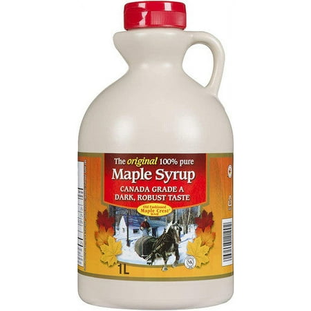 Old Fashioned Maple Crest Canada Grade A Dark Robust Taste Maple Syrup 1 L/35 fl. oz. Jug {Imported from Canada}