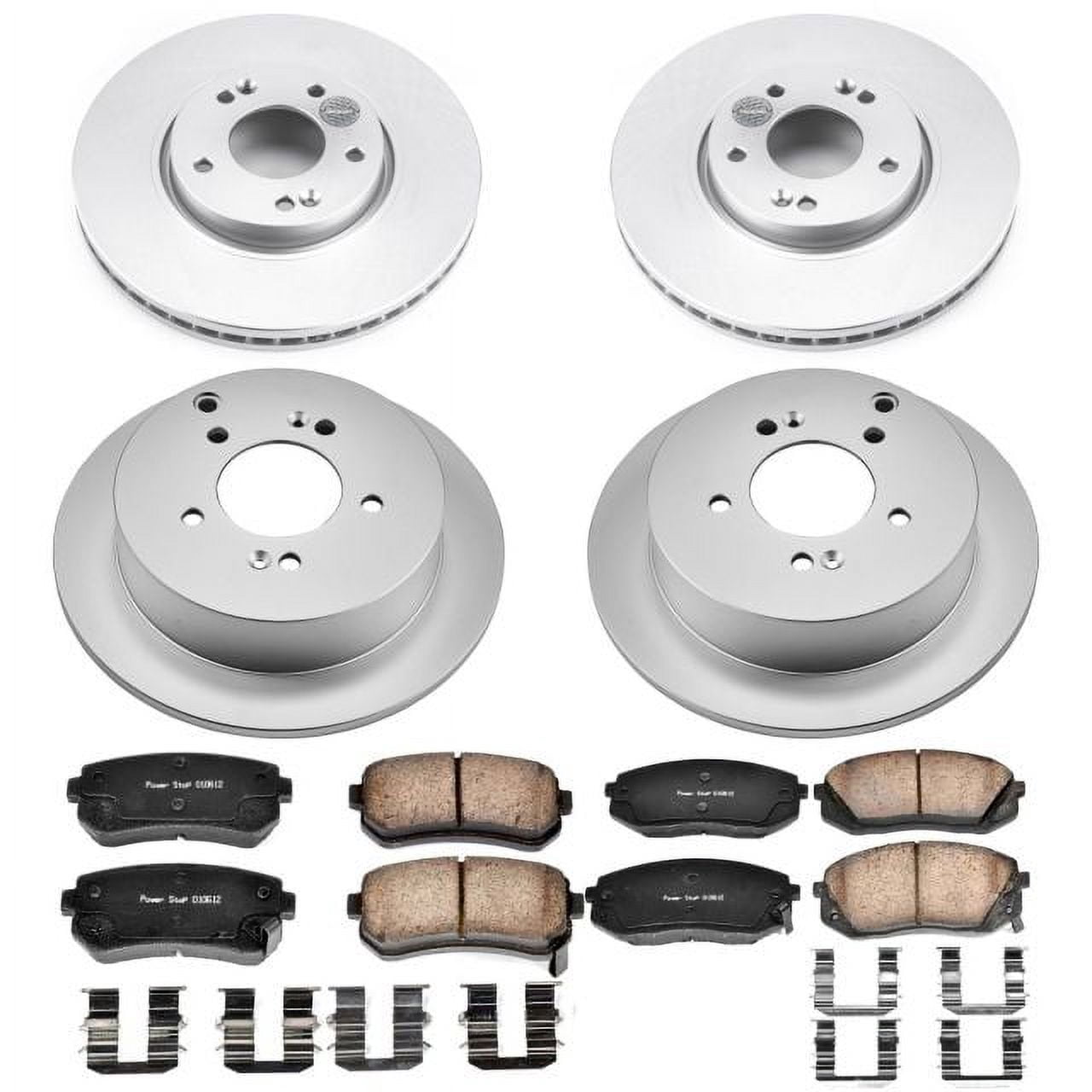 PowerStop Front and Rear Geomet Coated Brake Rotor and Pad Kit Fits: KIA Select Models CRK6511