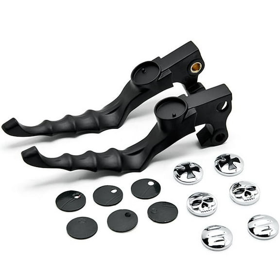 Krator Black Hand Levers Skull Cross Grooved Emblems Compatible with Harley Davidson Sportster 1200 Custom 2004-2015