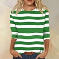 thumbnail image 2 of LWavelet Crew Neck Stripe Print Blouse Womens Plus Size 3/4 Sleeve Loose Fit Comfortable Daily Top Green 4XL, 2 of 5