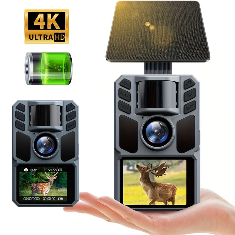 4K 64MP Hunting Trail Cameras Solar Game Trail Cam-130-Degree Wide Angle Deer Wildlife Monitoring with Night Vision Built In 5000mAh Battery 0.2s Trigger Time Camera