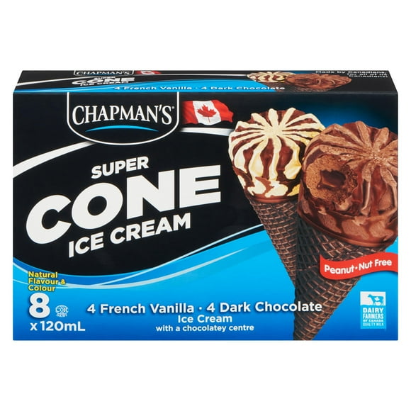 Chapman's Super French Vanilla & Dark Chocolate Ice Cream Cone, 8 x 120mL