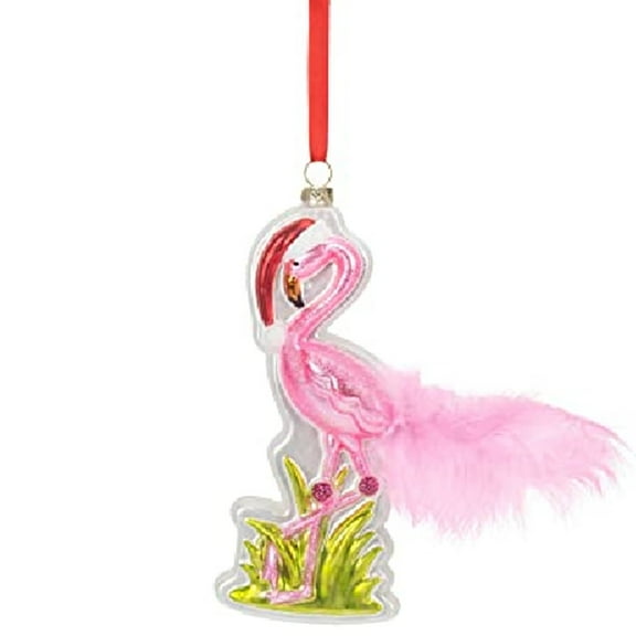 Pink Flamingo Blown Glass Decorative Hanging Ornament 6.5 x 2.5 Inches