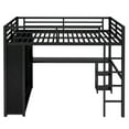 thumbnail image 3 of Queen Size Loft Bed Frame with Built-in Wardrobe, Metal Loft Bed with Desk and Storage Shelves, Black, 3 of 10
