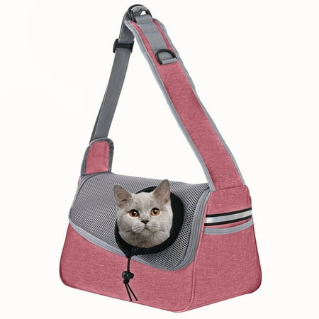 Dog Cat One shoulder Crossbody Pet Bag Breathable Mesh Travel Portable Cat Bag Pink