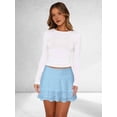 thumbnail image 5 of Women'S Pleated Mini Skirt Lace Ruffle Short Skirt High Waisted Floral Layered Skirts Blue L, 5 of 9